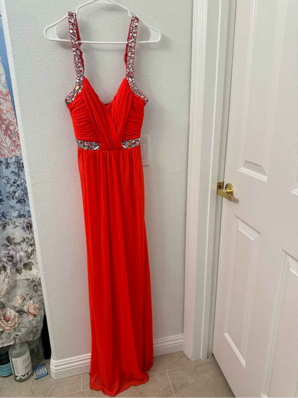 City Triangles orange coral Beaded-Strap Maxi Dress size 3 prom fancy